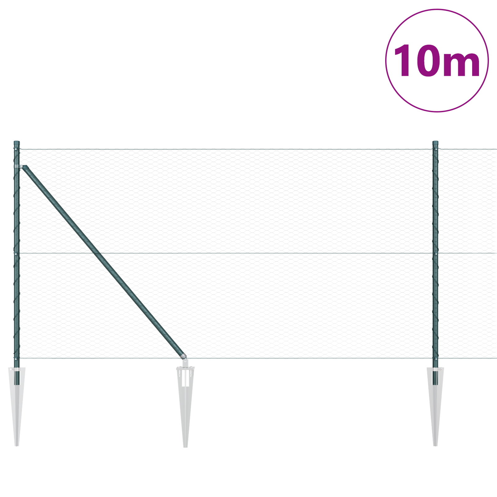 Słupek ogrodzeniowy. Zielony 10 x 1 m (siatka 25 mm) Stal i PVC vidaXL