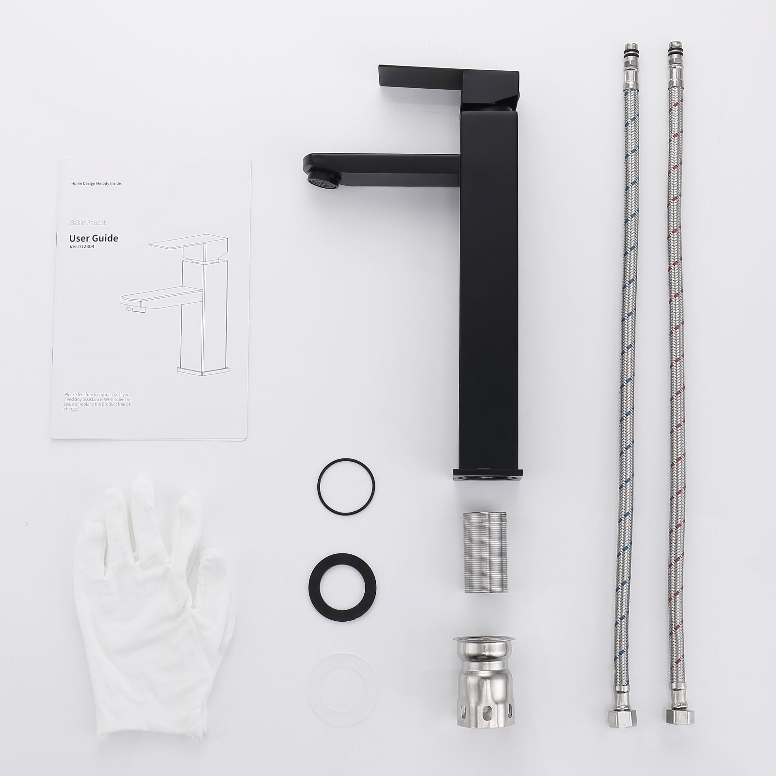 Mitigeur Salle de Bain Noir avec Bec Haut Robinet de Lavabo Pour Vasque à Poser Robinetterie Lavabo avec Poignée Carré en Inox - 9