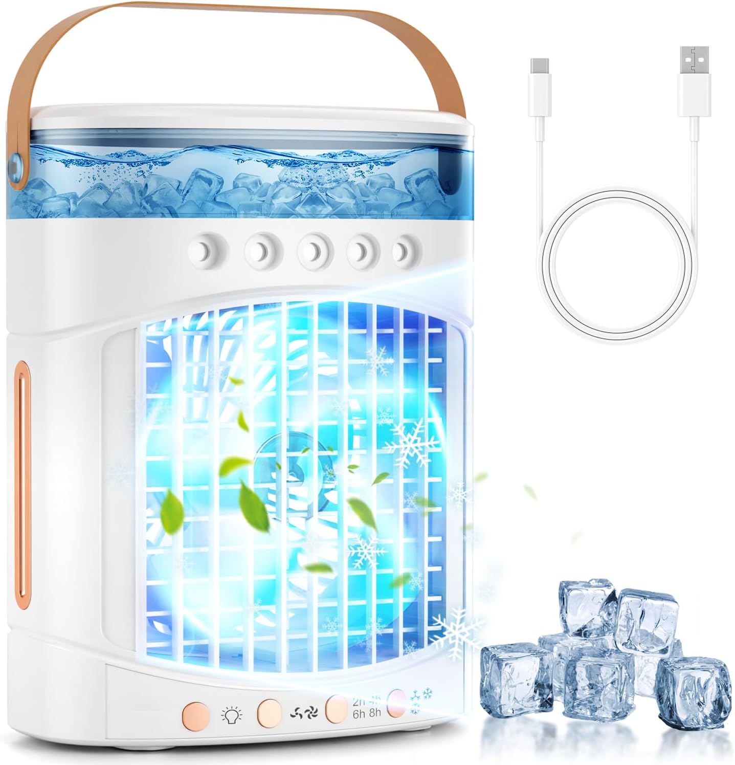 Ventilateur Brumisateur 600ml Portable - 2 Vitesses, 7 Couleurs LED, Mini Climatiseur Évaporatif