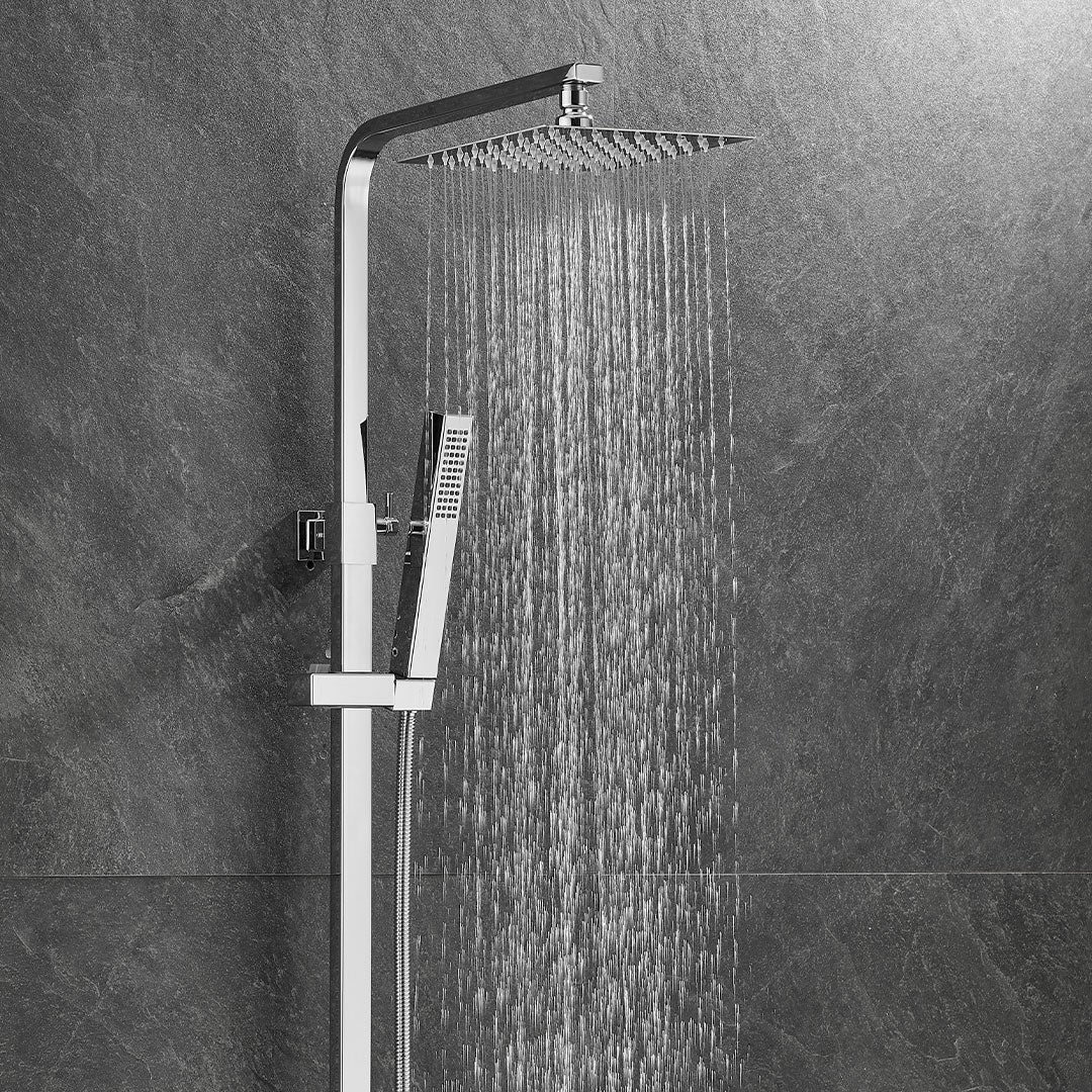 Valaz Barre de douche thermostatique carrée réglable jusqu'à 120 cm chromée - Série Segura - 20 cm - 3