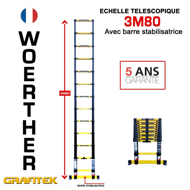 Echelle télescopique Woerther Grafitek 3m80 - Garantie 5 ans