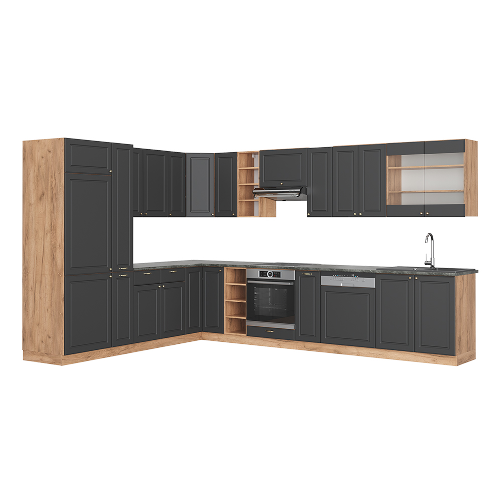 Vicco Kuchnia narożna Fame-Line, Anthracite Country House/Gold Kraft Oak, 347 x 46 cm bez blatu roboczego