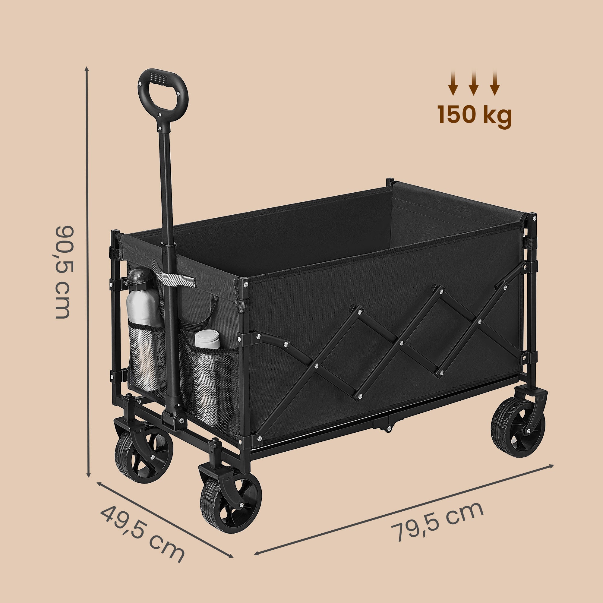 Chariot Pliable, 4 Roues Renforcées, Chariot de Jardin, Grande Capacité 150L, Extérieur, Noir - 5