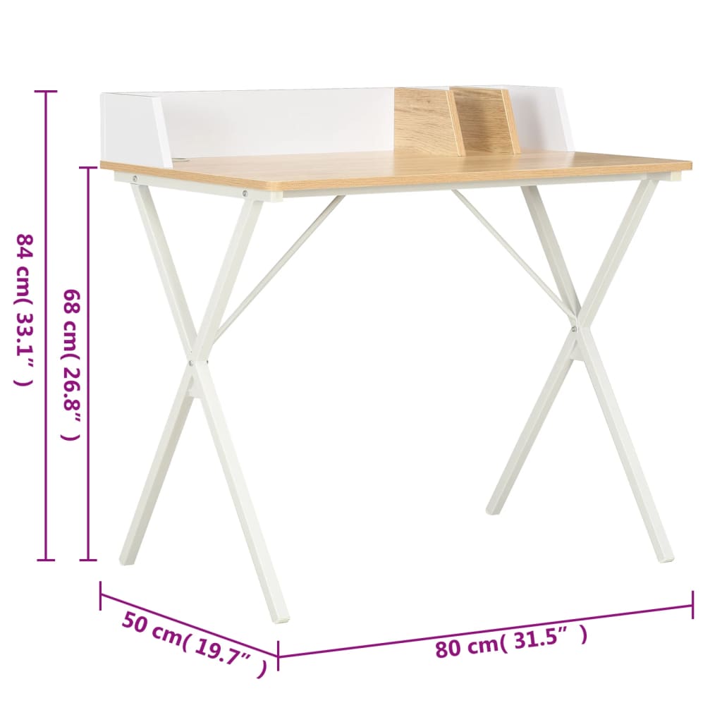 Bureau blanc et naturel 80x50x84 cm - COMFORTXL - 7
