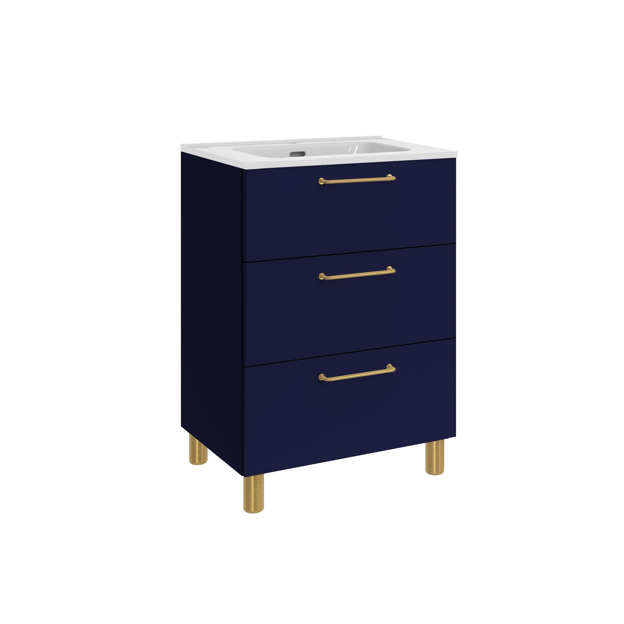 Meuble de salle de bain avec lavabo simple et meuble sous-vasque 61 cm, Bleu Marine | France