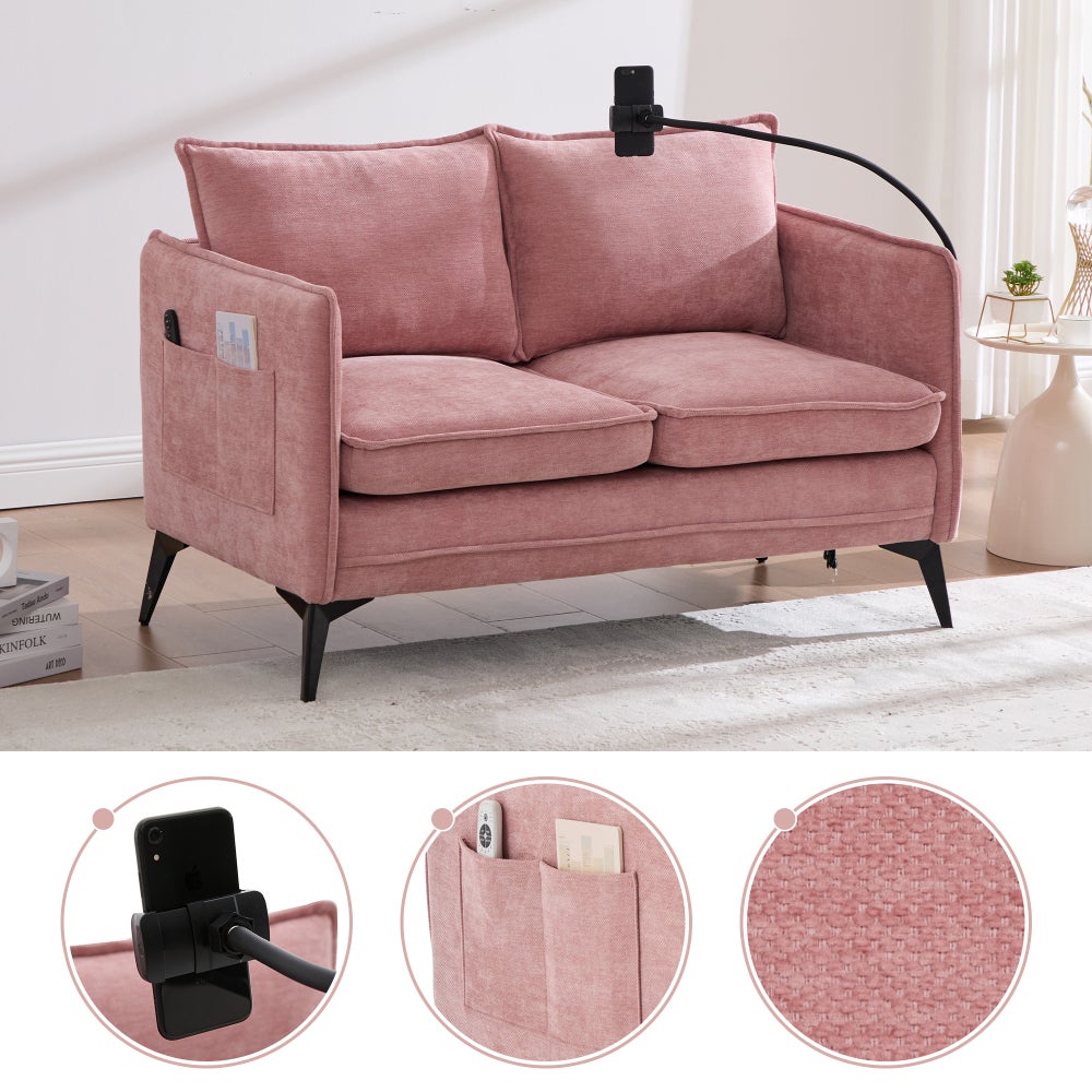 Sofa, 2-Sitzer, klein, mit Seitentasche und Handyhalter, Stauraum
