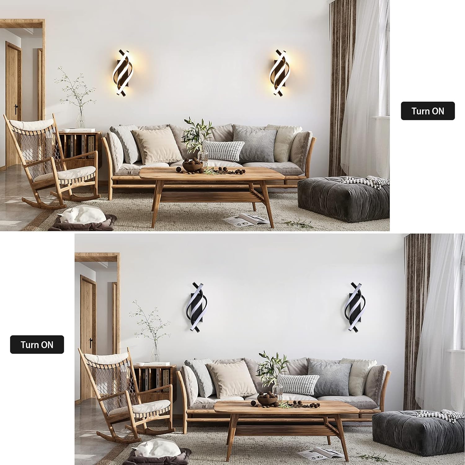 Lampada da Parete Interno, aplikacje da Parete led Moderno, aplikacje Camera da Letto Design Curvo 3000K Luce Bianca Calda, Nero - 5