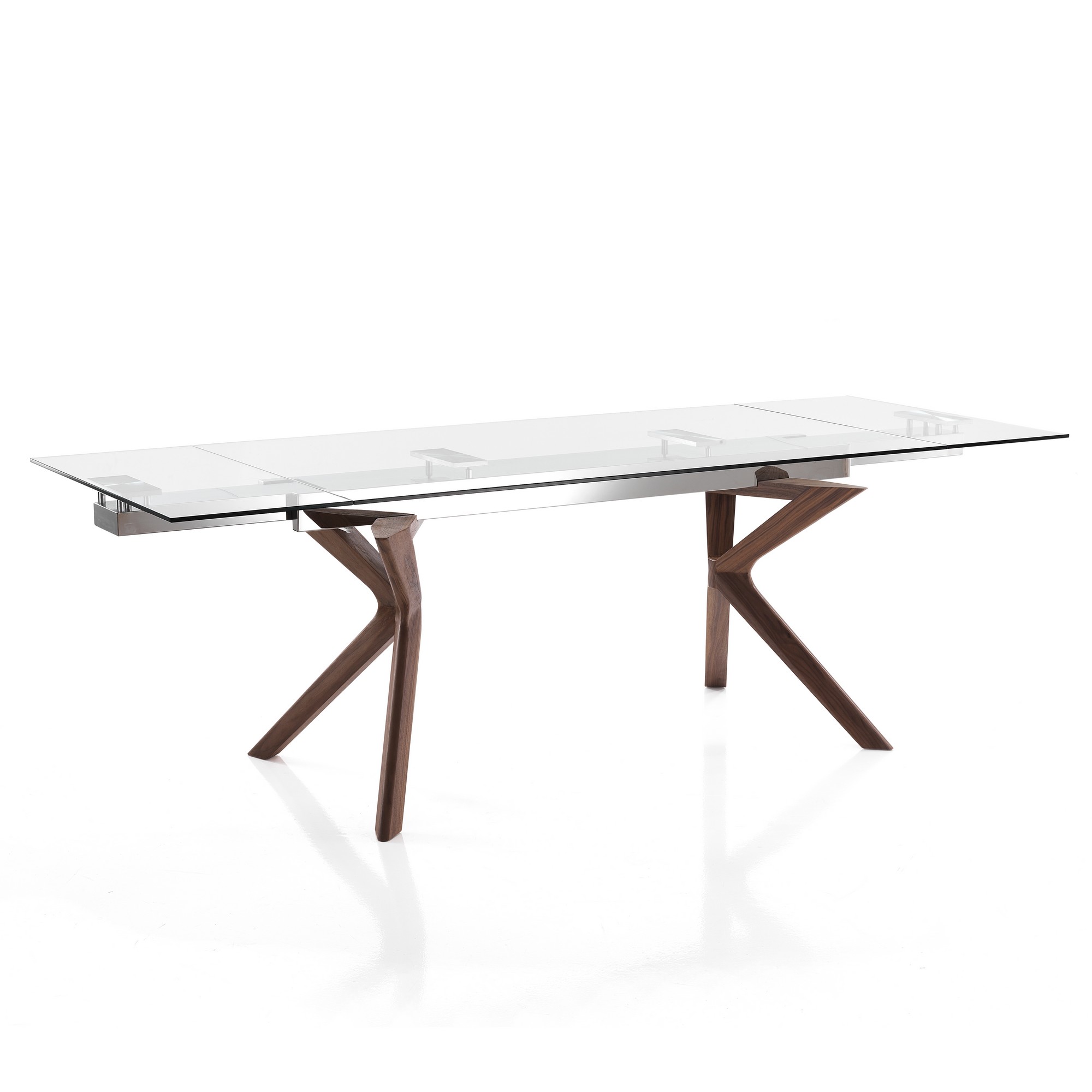 Stół rozkładany BRAN – lite drewno orzechowe, szkło przezroczyste, wys. 78 cm, szer. 160/200/240 cm, 8/10 miejsc, do jadalni