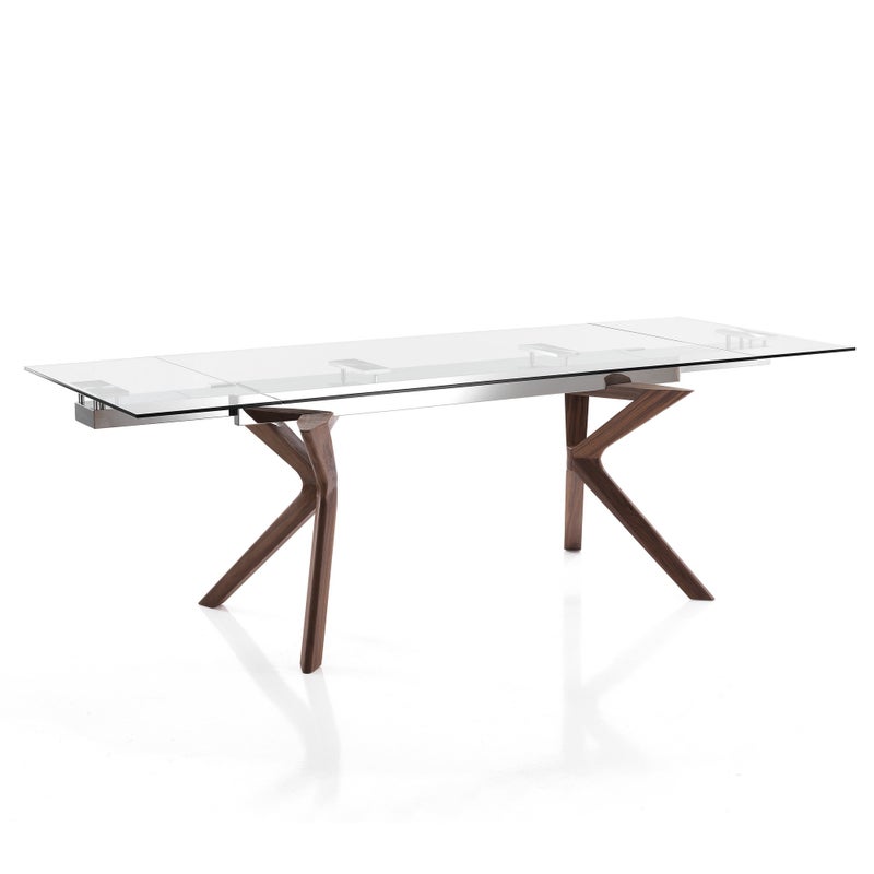Stół rozkładany BRAN – lite drewno orzechowe, szkło przezroczyste, wys. 78 cm, szer. 160/200/240 cm, 8/10 miejsc, do jadalni