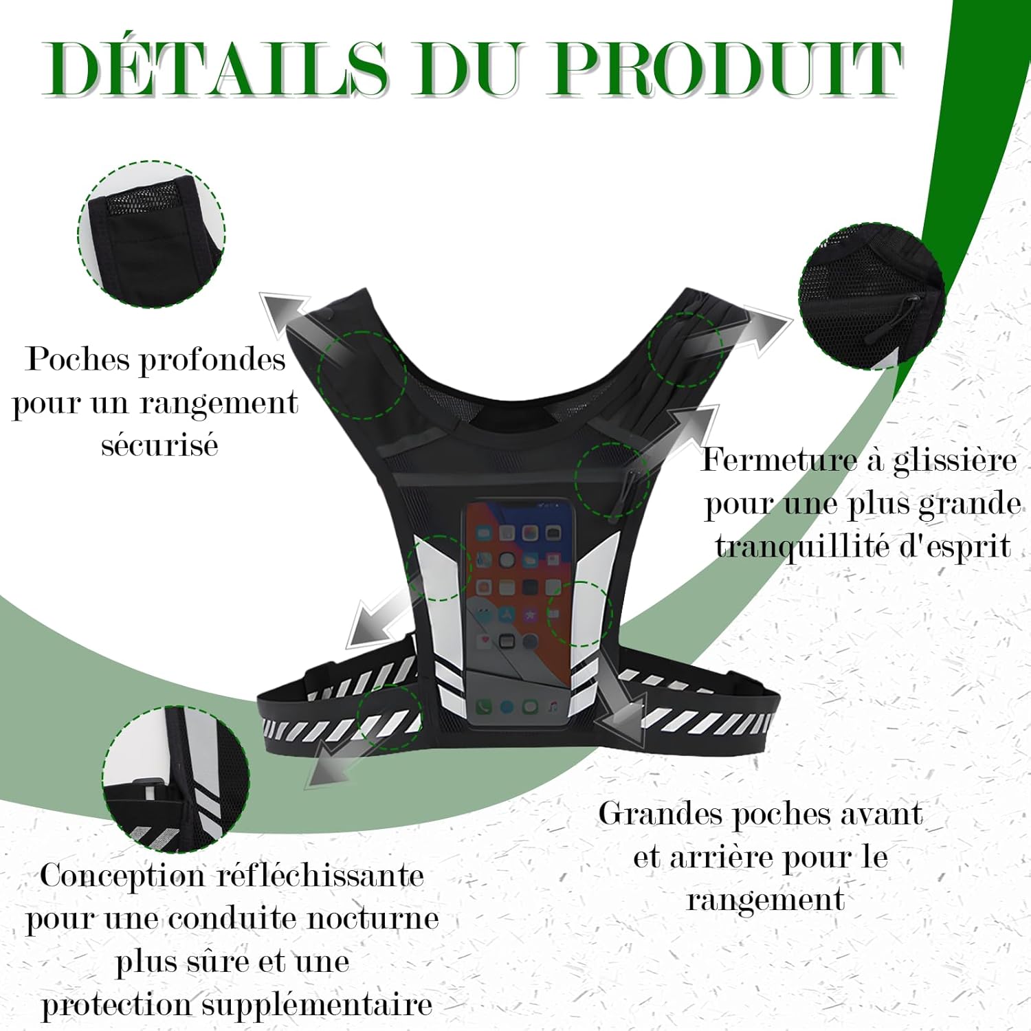 Gilet de Course Léger et Réfléchissant avec Poche Poitrine et Système d'Hydratation pour Running, Jogging et Cyclisme - 5
