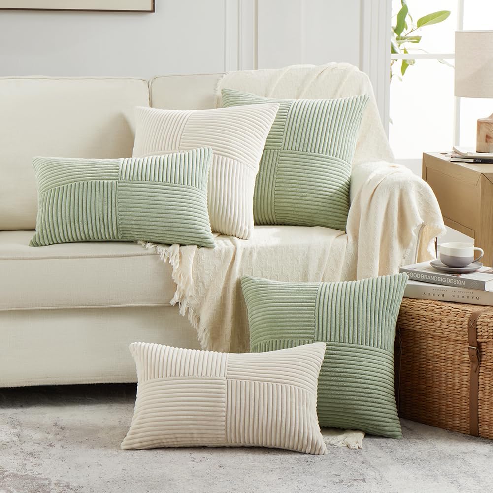 Lot de 2 Boho Housse de Coussin 45x45 Vert Sauge - 5