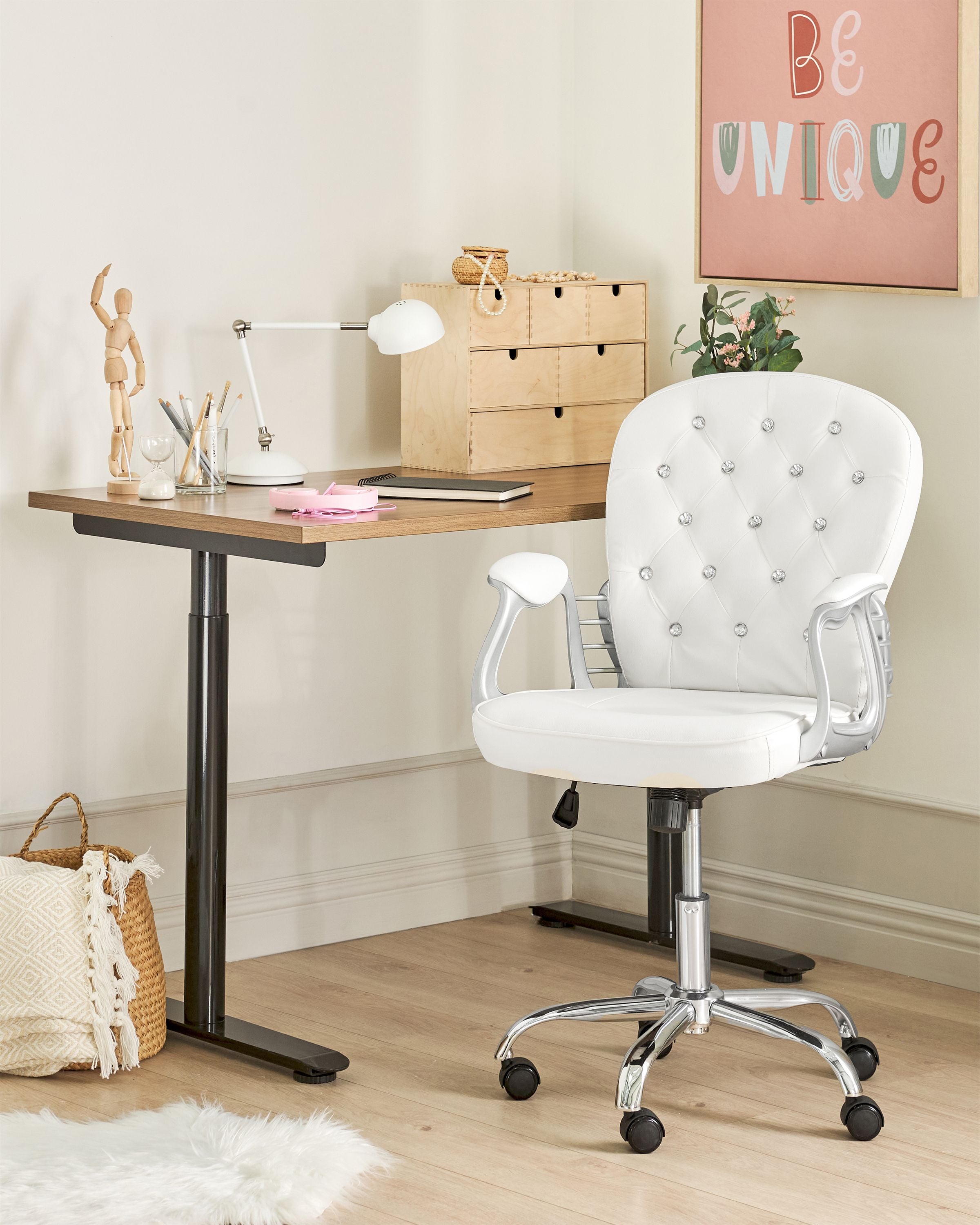 Chaise De Bureau Blanc En Cuir PU Dossier Capitonn D coration chaise-de-bureau-blanc-en-cuir-pu-dossier-capitonn-d-coration