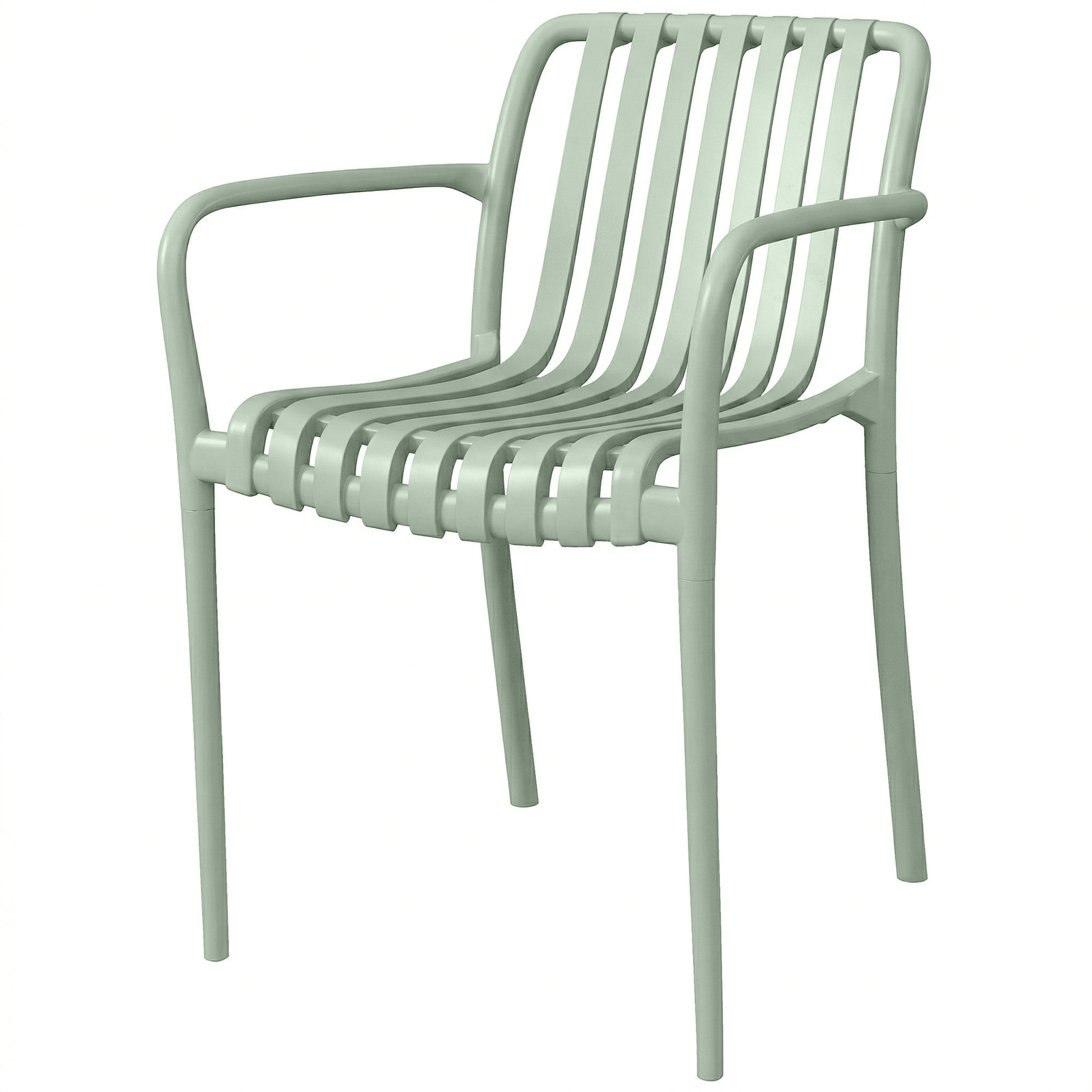 Lot 4 chaises jardin empilables polypropylène anti-UV accoudoirs dossier lattes ergonomique gris vert - 2