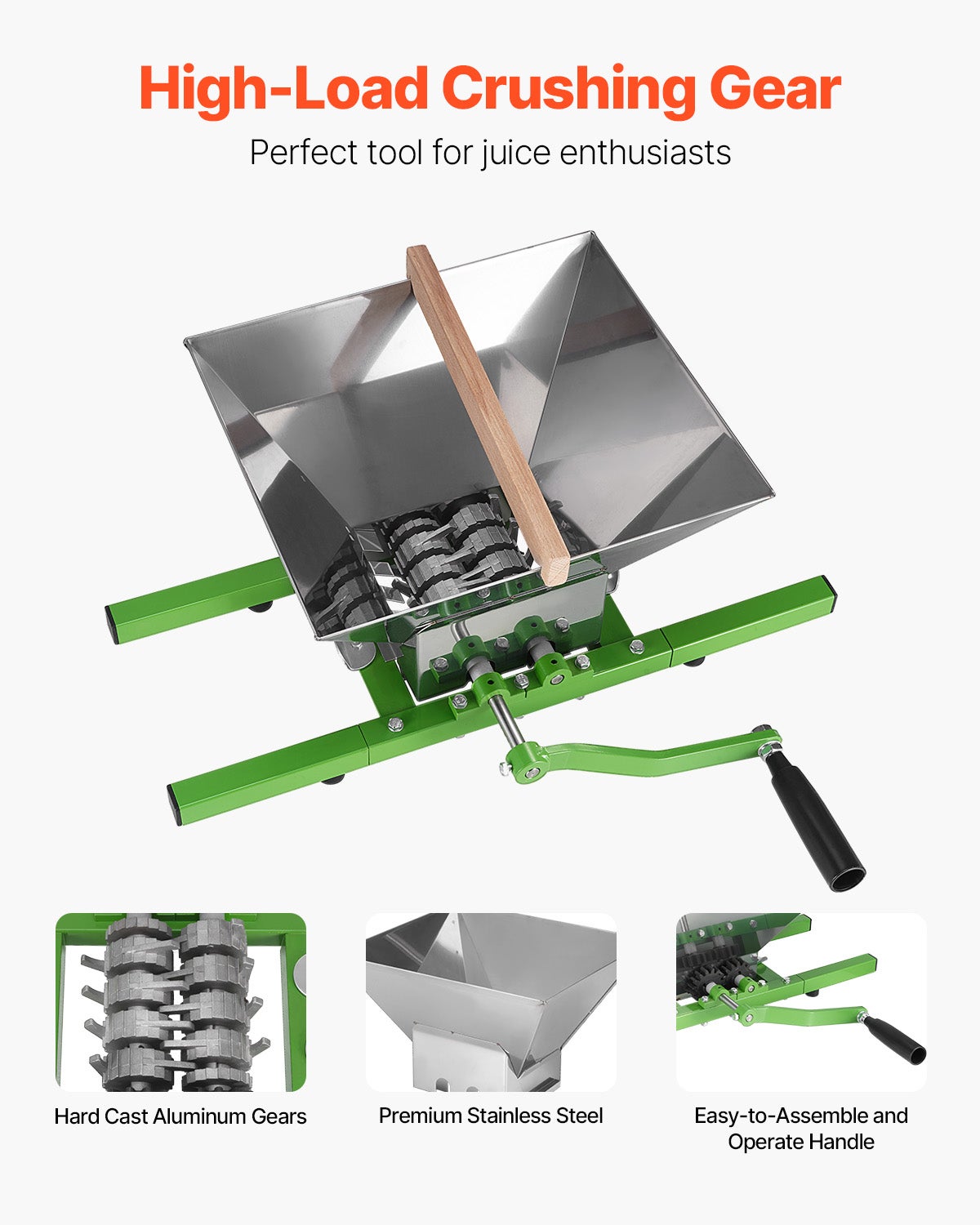 VEVOR Broyeur De Fruits 7L Manuel En Acier Inoxydable - Moulin à Pommes Pour Cidre Et Vin