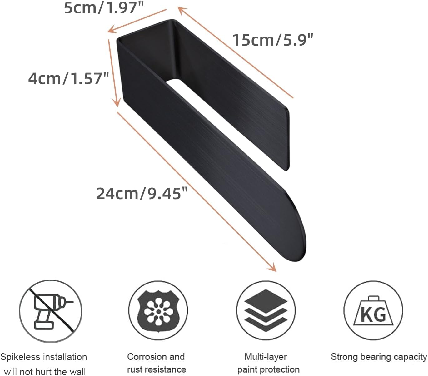 Wieszak na ręczniki łazienkowe, bez wiercenia, stal nierdzewna SUS304, montaż ścienny, odpowiedni do zlewów kuchennych, 24 cm, czarny - 4