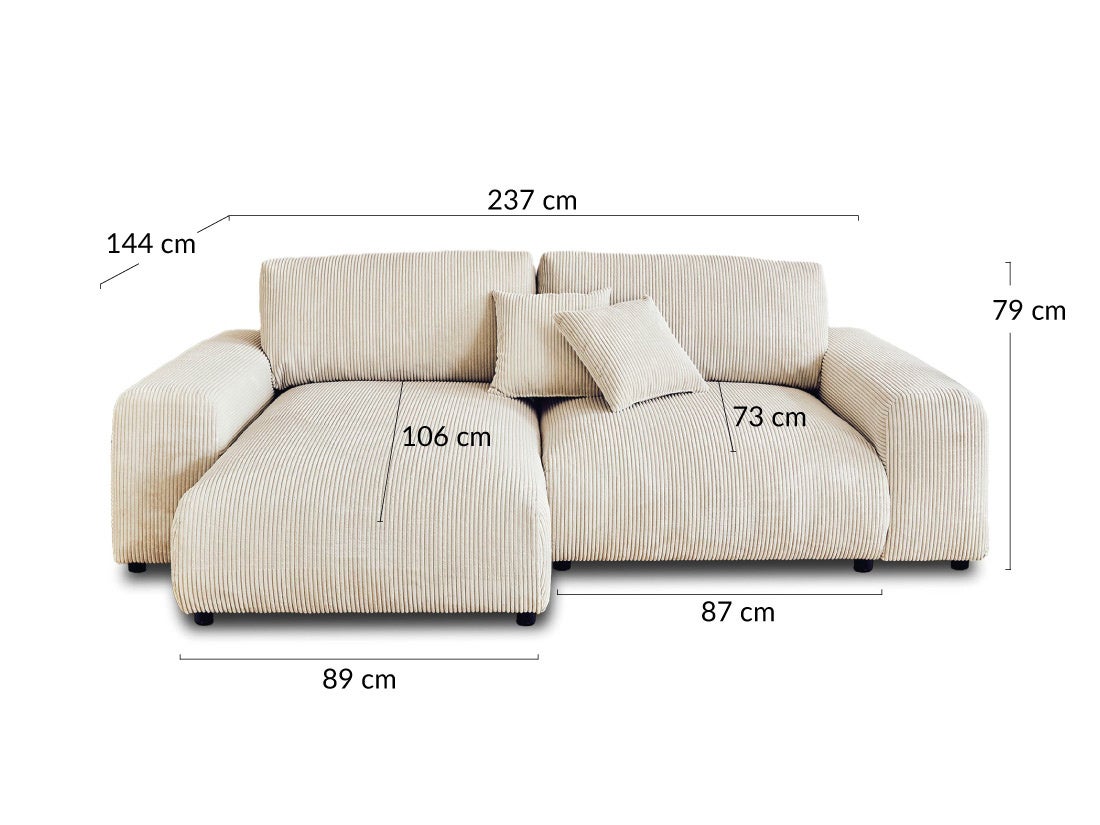 Canapé d'angle réversible 4 places en velours côtelé beige - GARANCE - Best Mobilier - 7