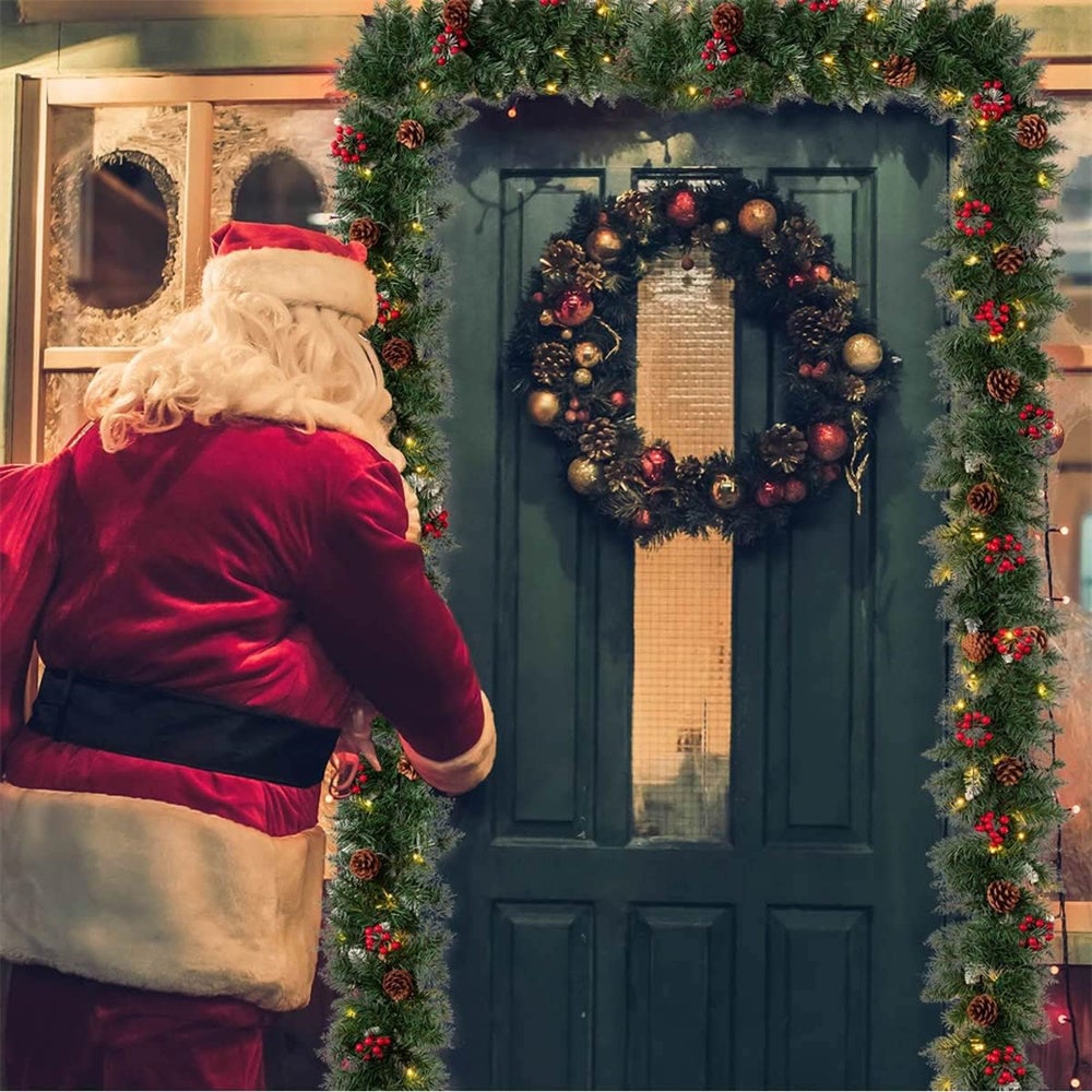 Corona navideña de ratán de 270 cm, decoración navideña, para interior y exterior, chimenea, conjunto navideño de ratán verde (luces no incluidas). - 6