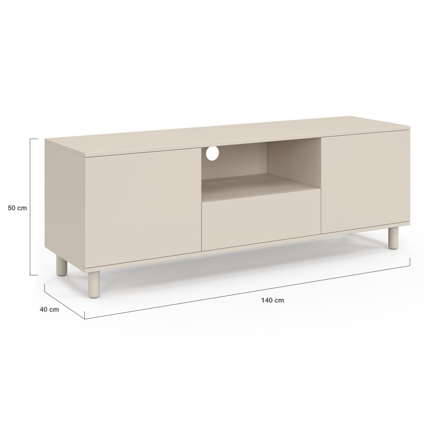 Meuble TV 140 cm BERTILLE 2 portes avec tiroir bois beige - 5