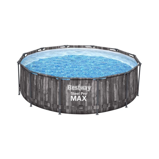 Bestway Piscina Fuori Terra Rotonda Steel Pro Max 366x100 H Cm Effetto Legno Scuro Con Pompa Filtro A Cartuccia