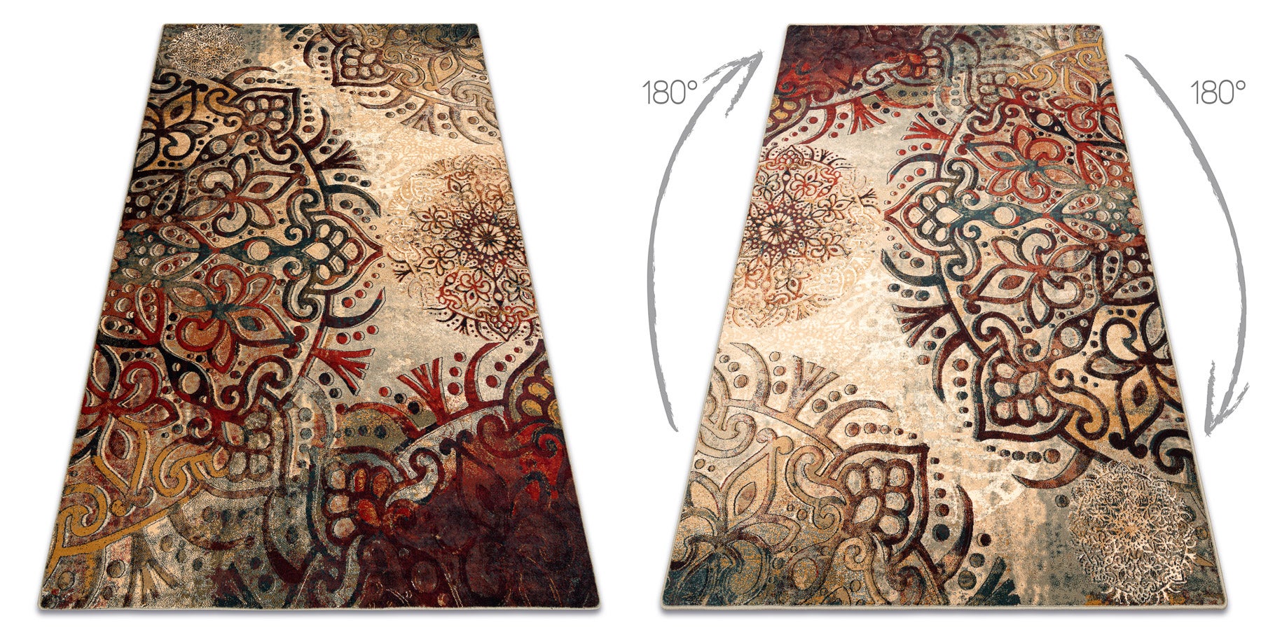 Dywan wełniany POLONIA Boho rozeta czerwony 135x200 cm - 2