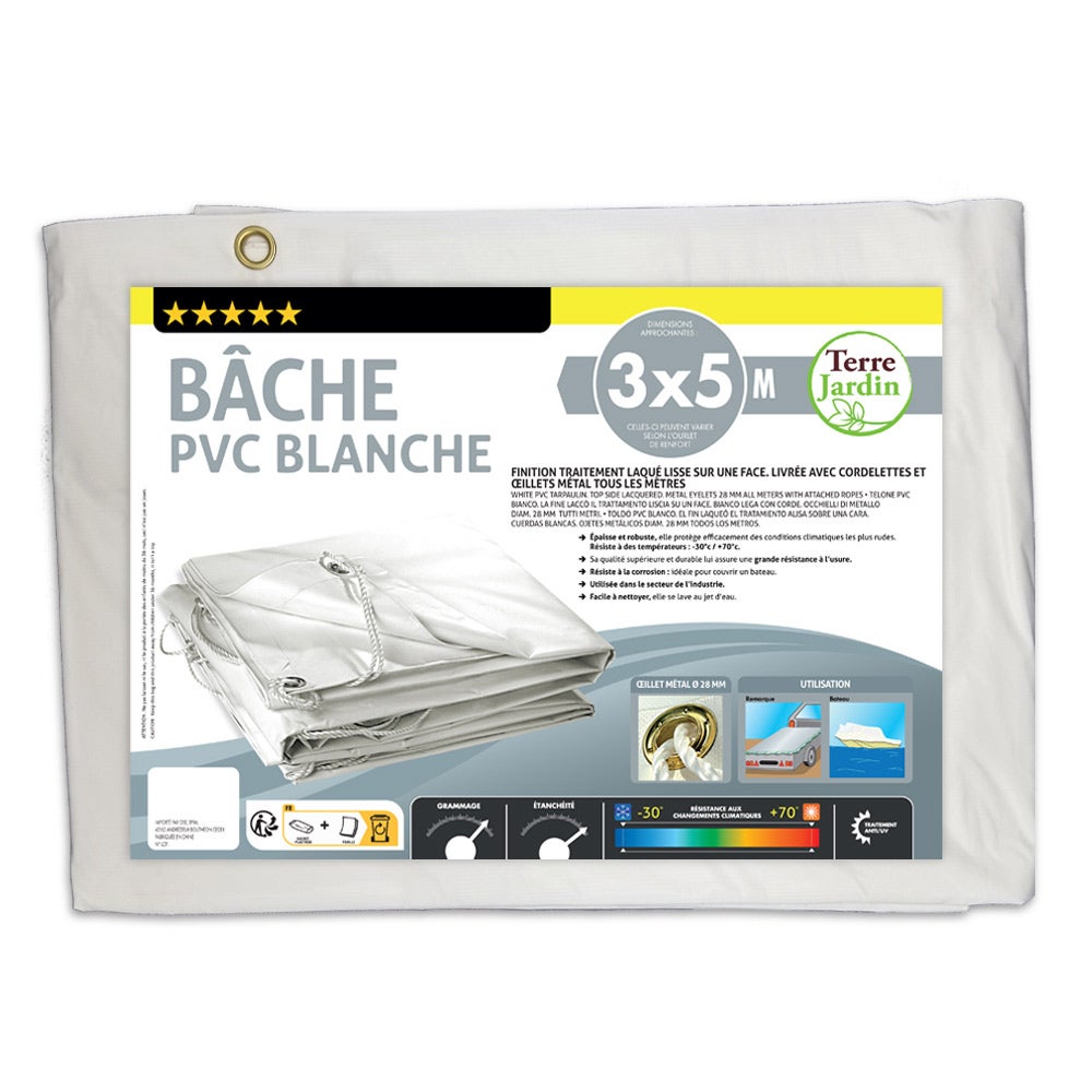 Bâche PVC premium blanche 300g/m2 3 x 5 Blanc - 2