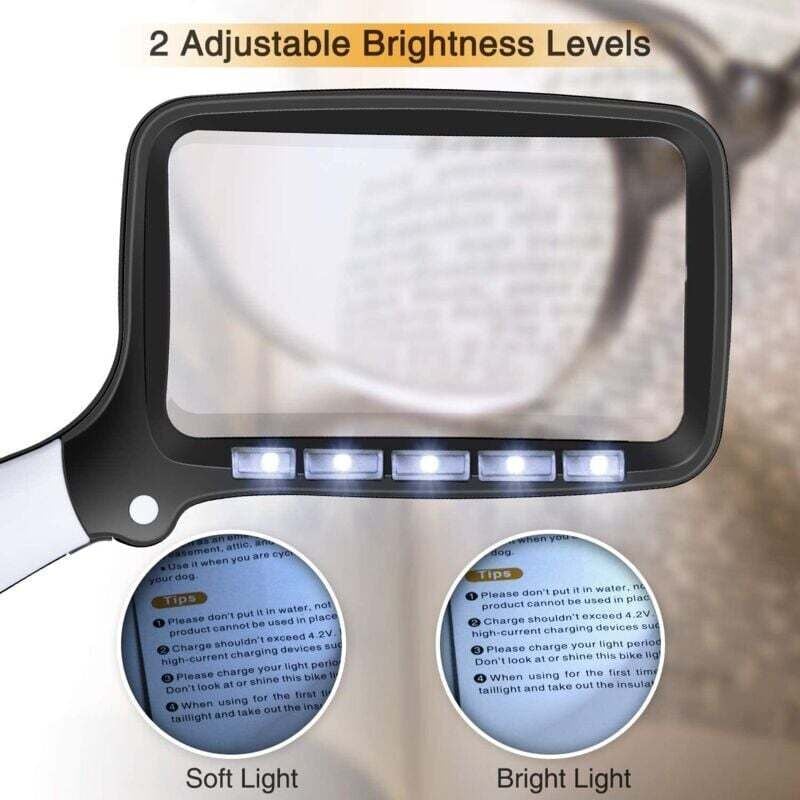 Lupa de lectura rectangular con 5 luces LED, adecuada para personas ...