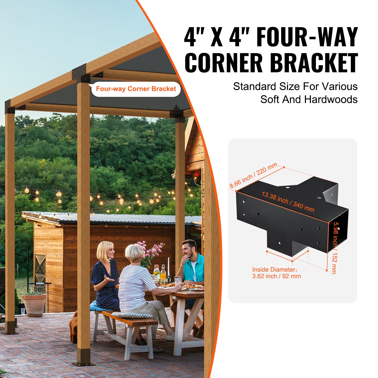 Kit supports de pergola SucceBuy 10,2 x 10,2 cm (intérieur 9,1 x 9,1 cm),support angle 4 voies pour menuiseries DIY,installation facile,2 pièces - 4