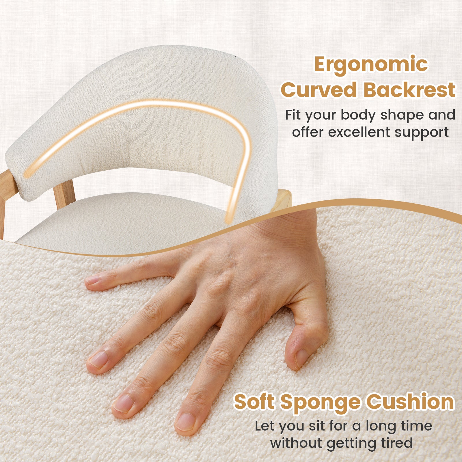 Lot de 2 Chaise de Salle à Manger avec Siège Rembourré et Dossier Courbé, Accoudoir Confortable, Patins Réglables, pour Restaurant, Salon - 3