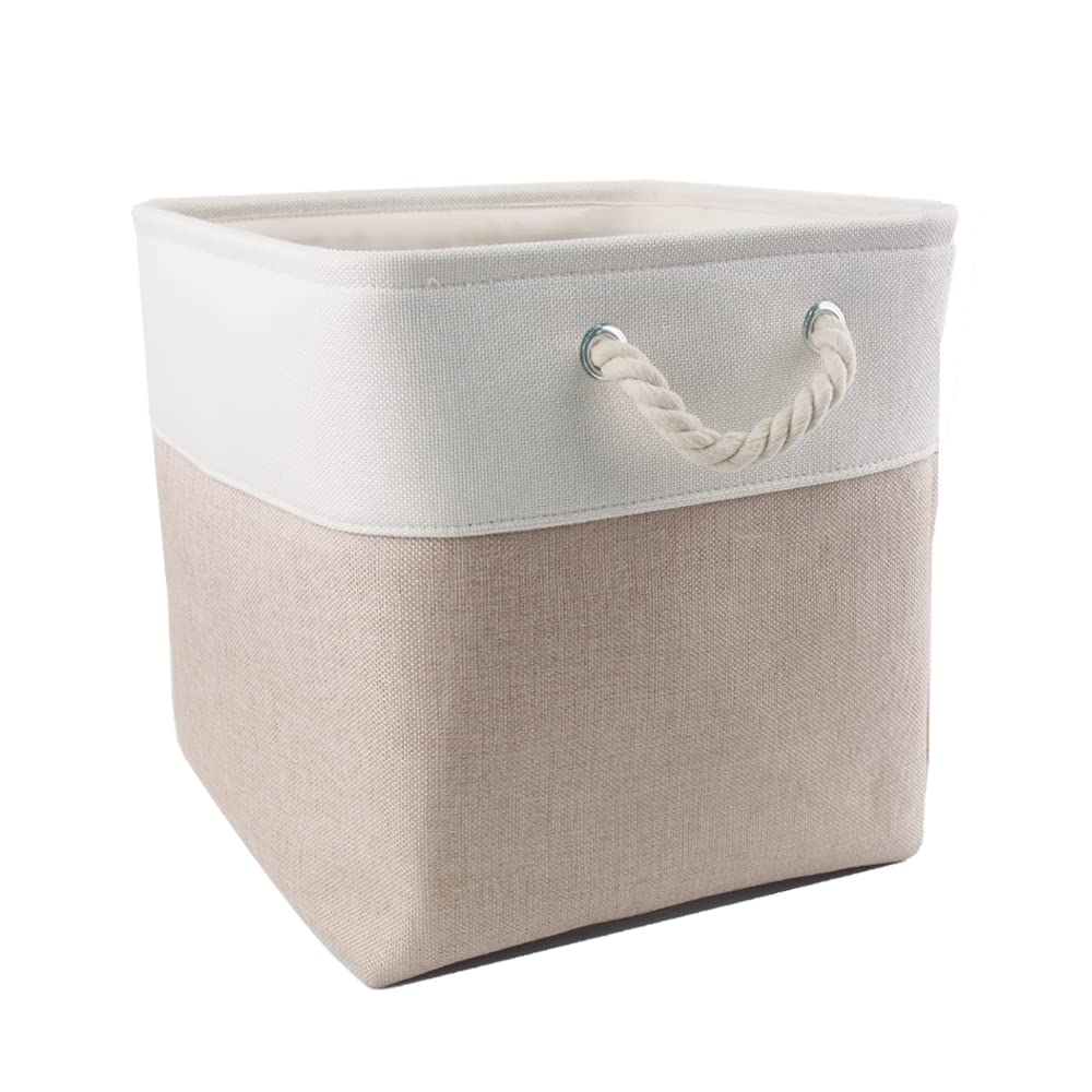 Cube de Rangement Tissu, Panier Cube de Rangement, (Blanc kaki clair, 28x28x28cm/3 Paquet) - 4