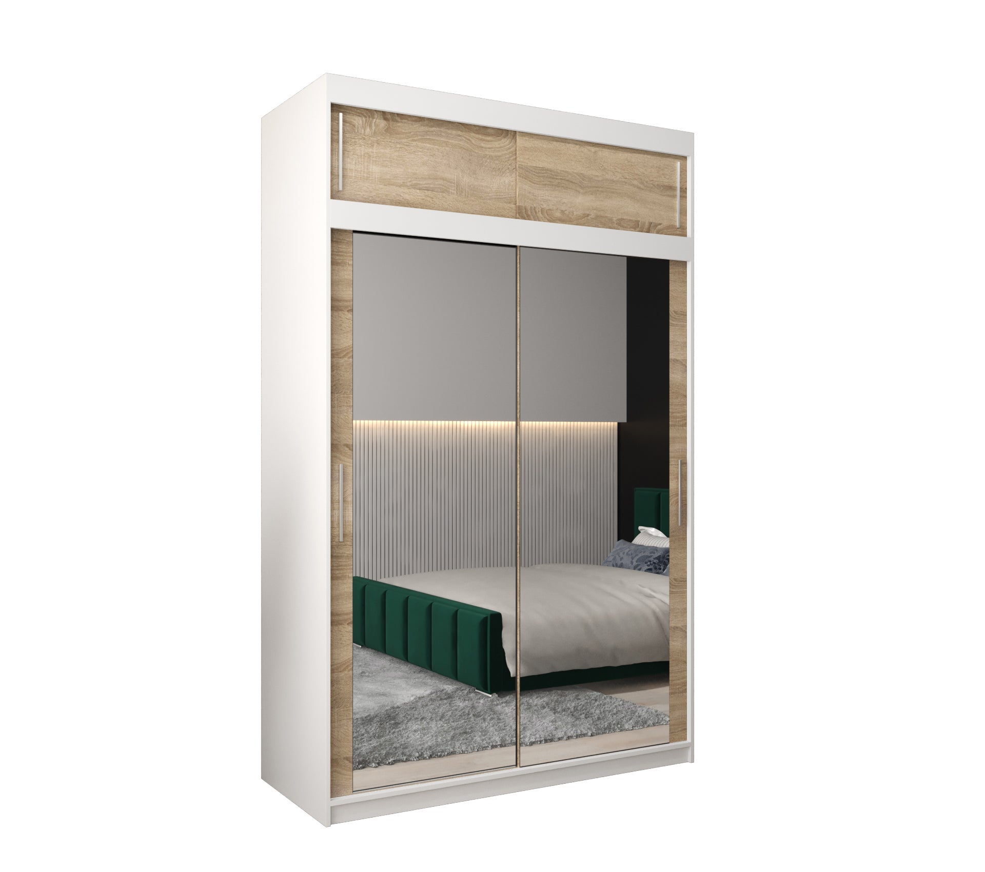 Szafa przesuwna z nadstawką garderoba TOKYO 3 150 x 62 x 240 cm Biały + Sonoma - Abiks Meble