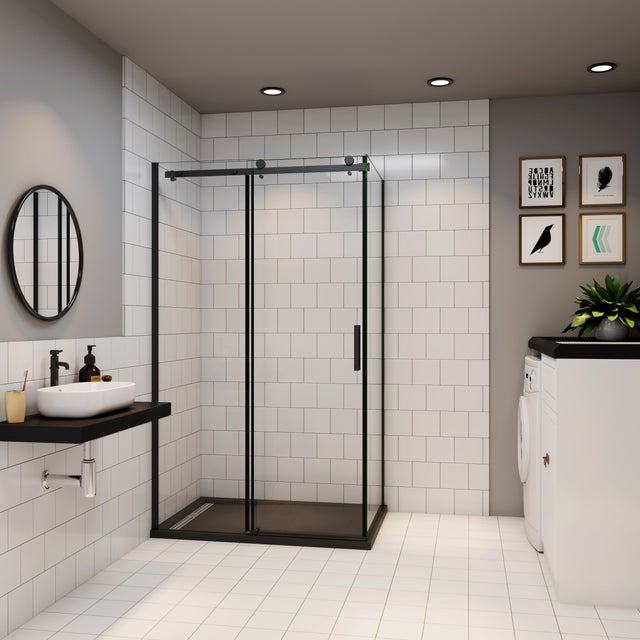 Cabine De Douche Angulaire Idralite 90x120 Cm - Porte Coulissante, Granité, Aluminium Et Verre