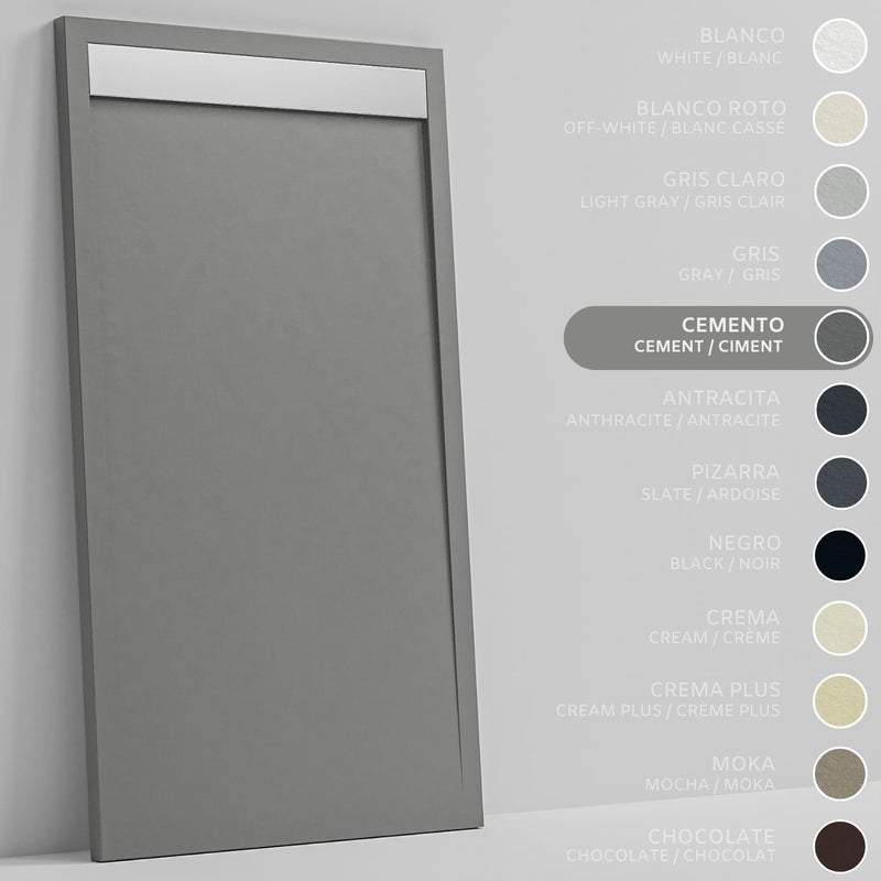 SOULHOME Brodzik prysznicowy– Żywica– Gel Coat– Gładka/Kamienna tekstura – Antypoślizgowy – cementowoszary- 120X70- Niski 3cm– Ruszt INOX