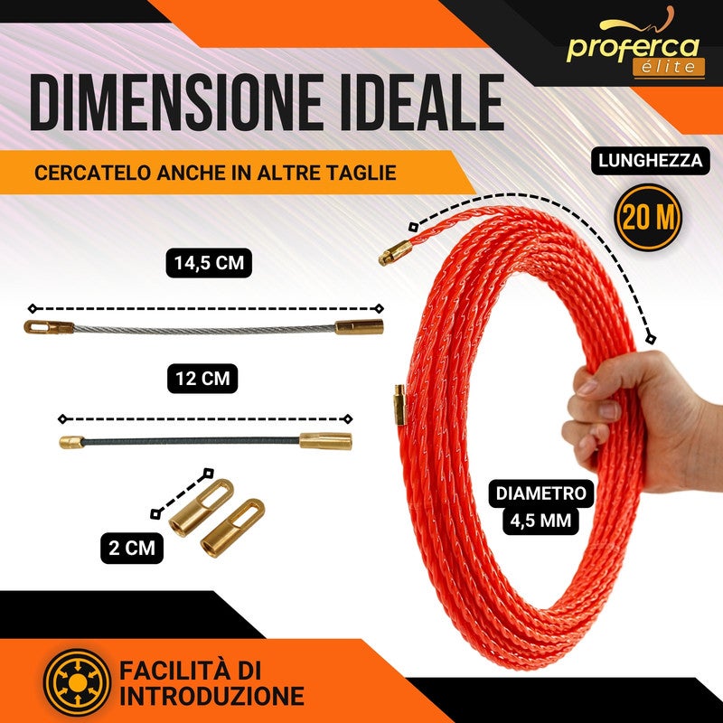 Aiguille Electricien | Guide Passe-câbles Professionnel de 4,5 mm et 20 Mètres en Polyester Tressé avec Embouts Interchangeables - 8