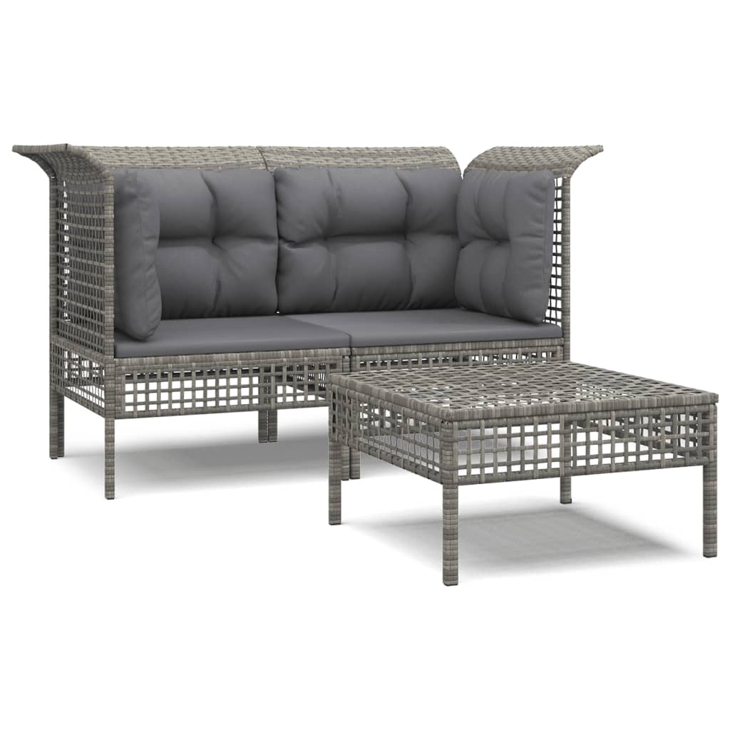 Maison Exclusive - Set Divani da Giardino 3 pz con Cuscini in Polyrattan Grigio - 2