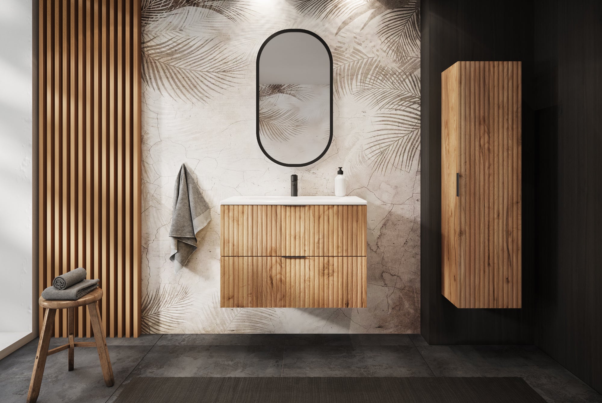 Meuble sous vasque FLOW CHÊNE 120 cm avec 2 x l'étagères - extensions et plan - 2