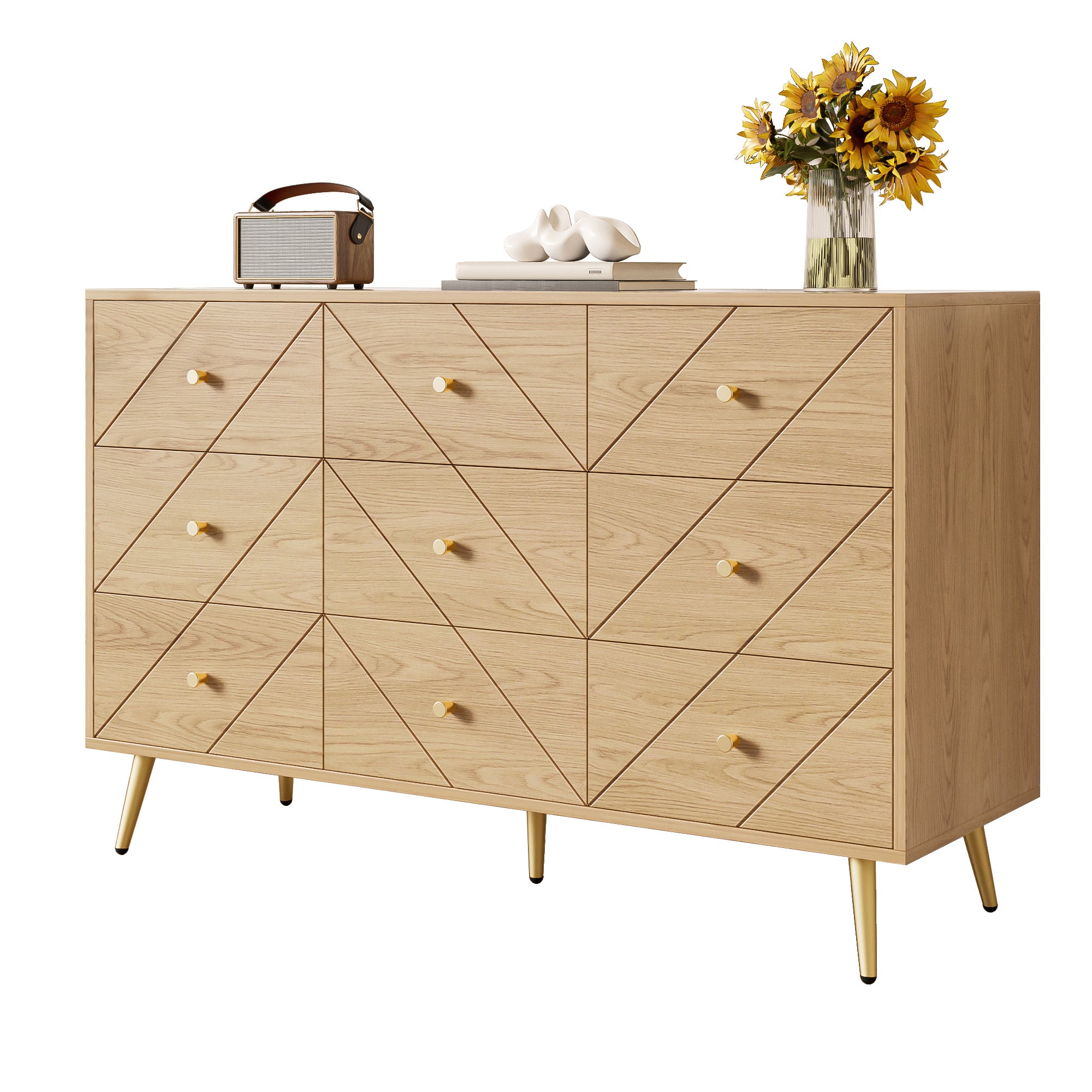 Commode à 9 tiroirs 120x39x80cm, Panneau de particules, naturel - 9