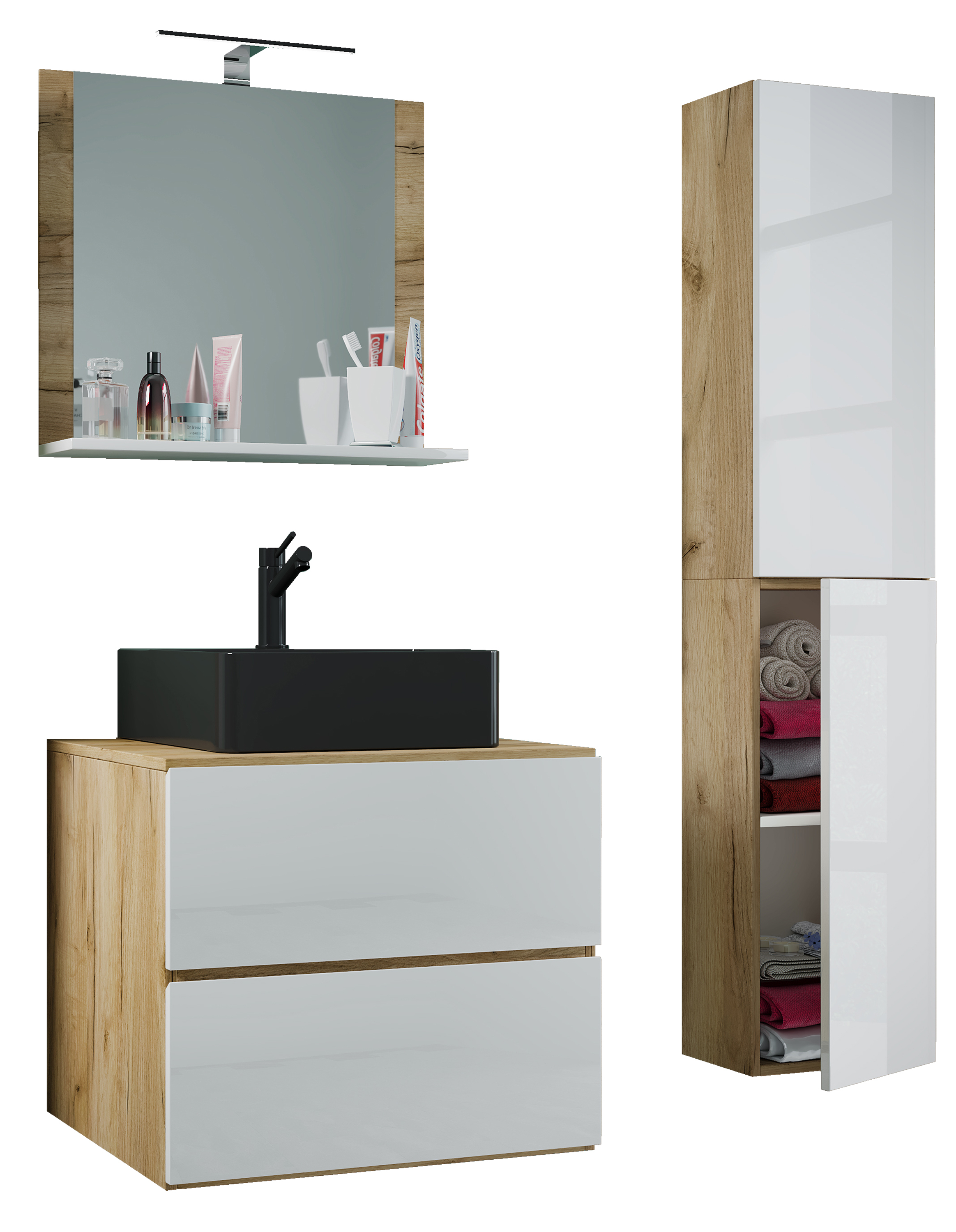 umywalka do mebli łazienkowych Lendas Dąb miodowy / Biały W. 150 x S. 93 x G. 52 cm