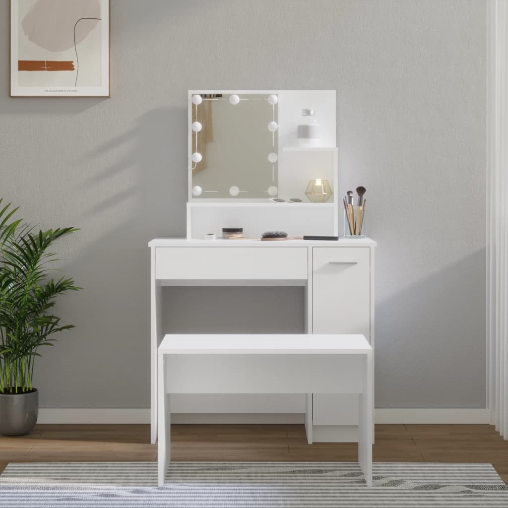 Ensemble De Coiffeuse Avec LED Chêne Fumé Bois D'ingénierie - Table De Maquillage Coiffeuse Meuble De Salle De Bain Eclairage Led Miroir 86340455