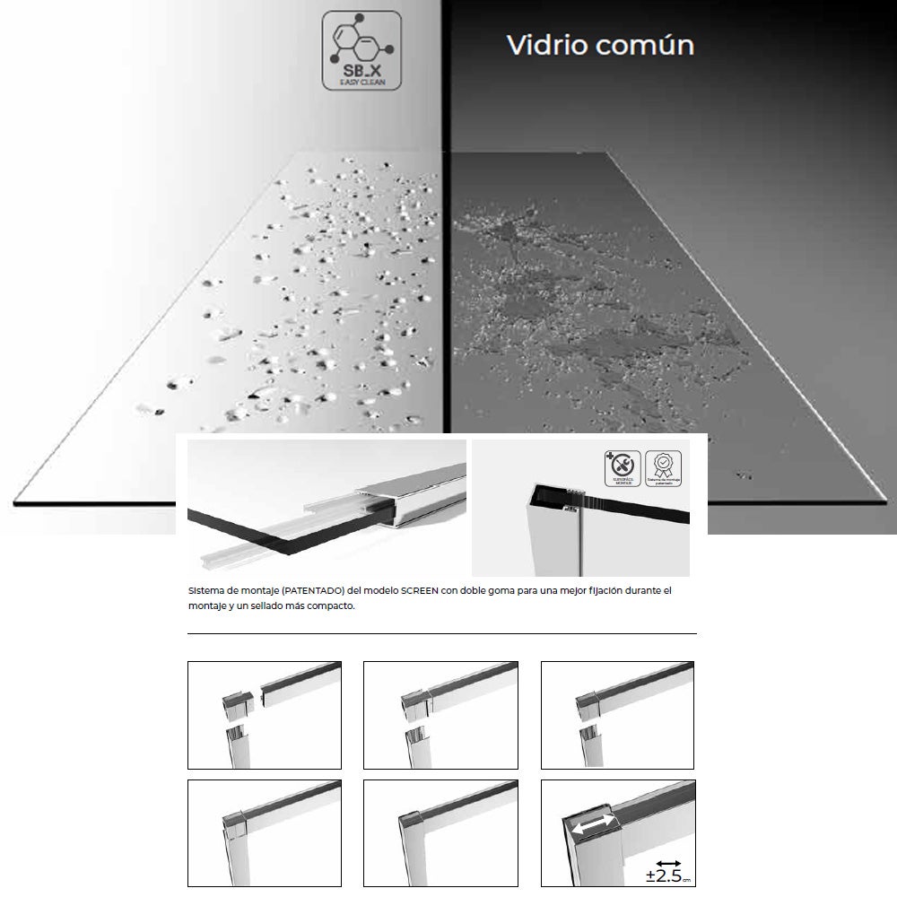 Mampara Douche Frontale 2 Fixes + 2 Portes Coulissantes | Verre Trempé 6 mm Anticalcaire | Profilé Or Rose brossé 180cm (adap. 176,1-181) - 6