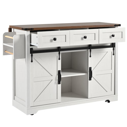 Carro de cocina beige con ruedas, bandeja abatible, 3 cajones y 2 puertas correderas, toallero y especiero - 5