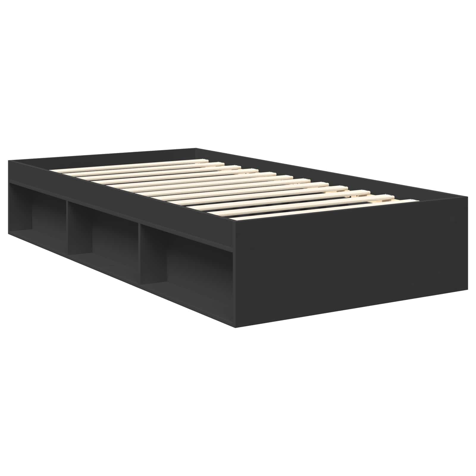 Cadre de lit en bois de pin massif noir pour la chambre, 100 × 200 cm - 5