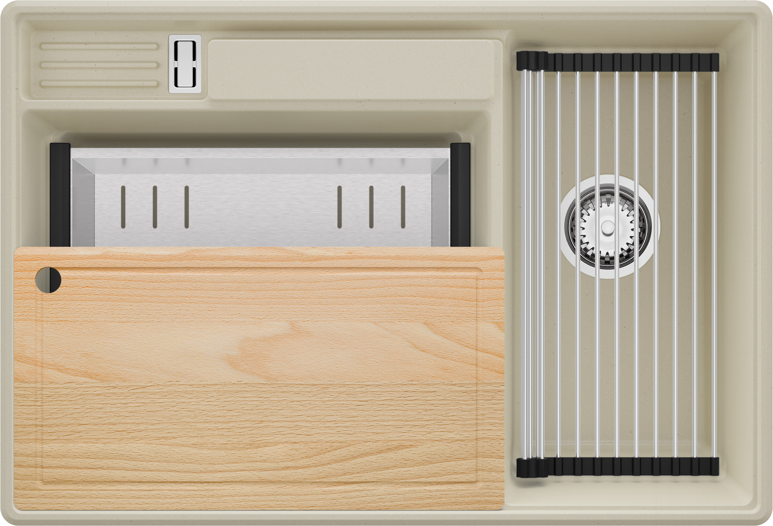 Zlewozmywak Beżowy 78x53cm, Zlew Kuchenny 2 Komorowy + Syfon + Akcesoria, Nablatowy do szafki od 80cm - Paryż PRIMAGRAN