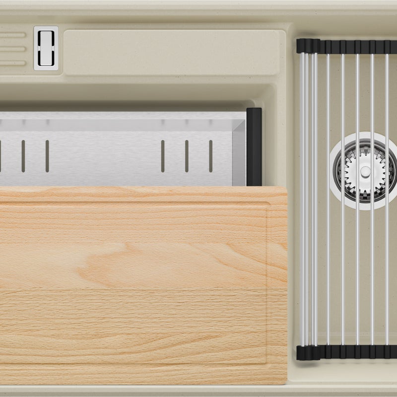 Zlewozmywak Beżowy 78x53cm, Zlew Kuchenny 2 Komorowy + Syfon + Akcesoria, Nablatowy do szafki od 80cm - Paryż PRIMAGRAN