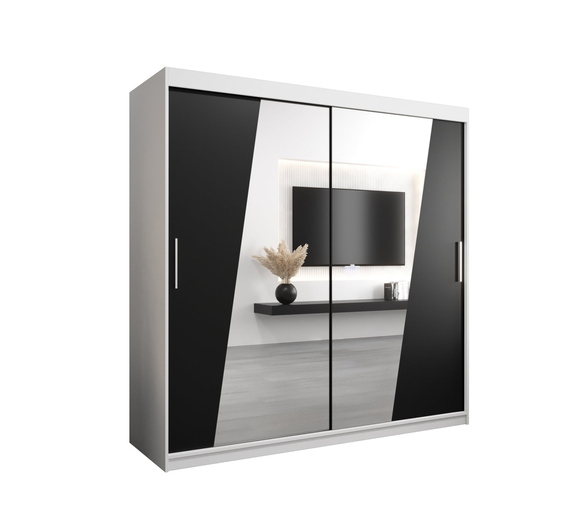 Szafa przesuwna garderoba RHOMB 200 x 62 x 200 cm Biały + Czarny - Abiks Meble