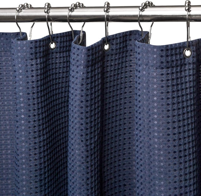 DEARARTBath Cortina De Ducha Azul Oscuro De Poliéster – 180x200 Cm Con Ganchos Y Ojetes De Acero