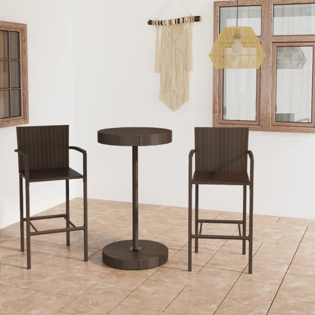 3-cz. zestaw mebli barowych do ogrodu, rattan PE, brązowy vidaXL