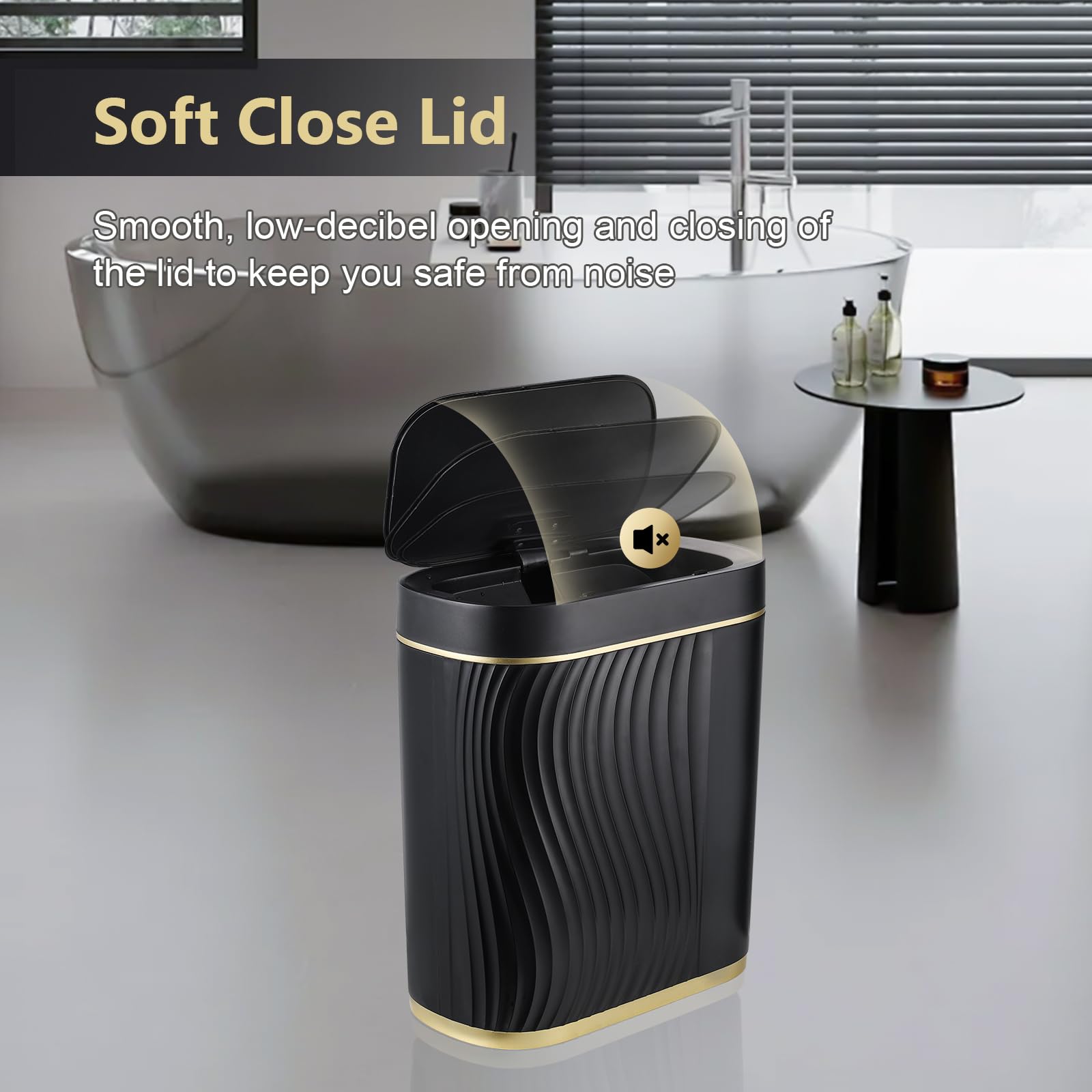 Poubelle de salle de bain avec couvercle – Poubelle à capteur 8 L, poubelle automatique étanche, pour chambre, salle de bain, cuisine, bureau (noir) - 6