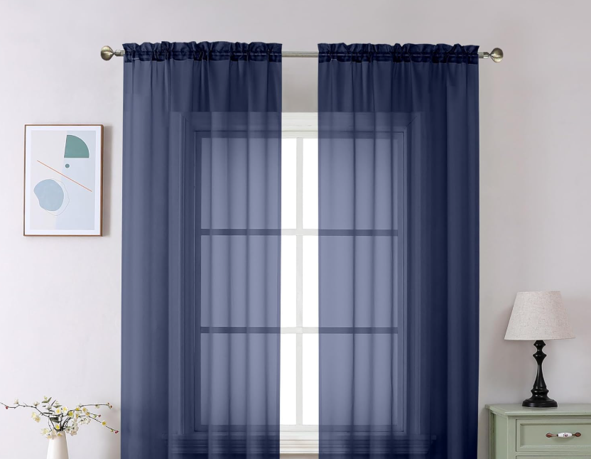KnSam Set di 2 tende blu, altezza 214 x larghezza 96 cm, trasparenti sfumate, traslucide, per soggiorno, vintage, con occhielli, stile moderno, per camera da letto, in poliestere, per cameretta dei