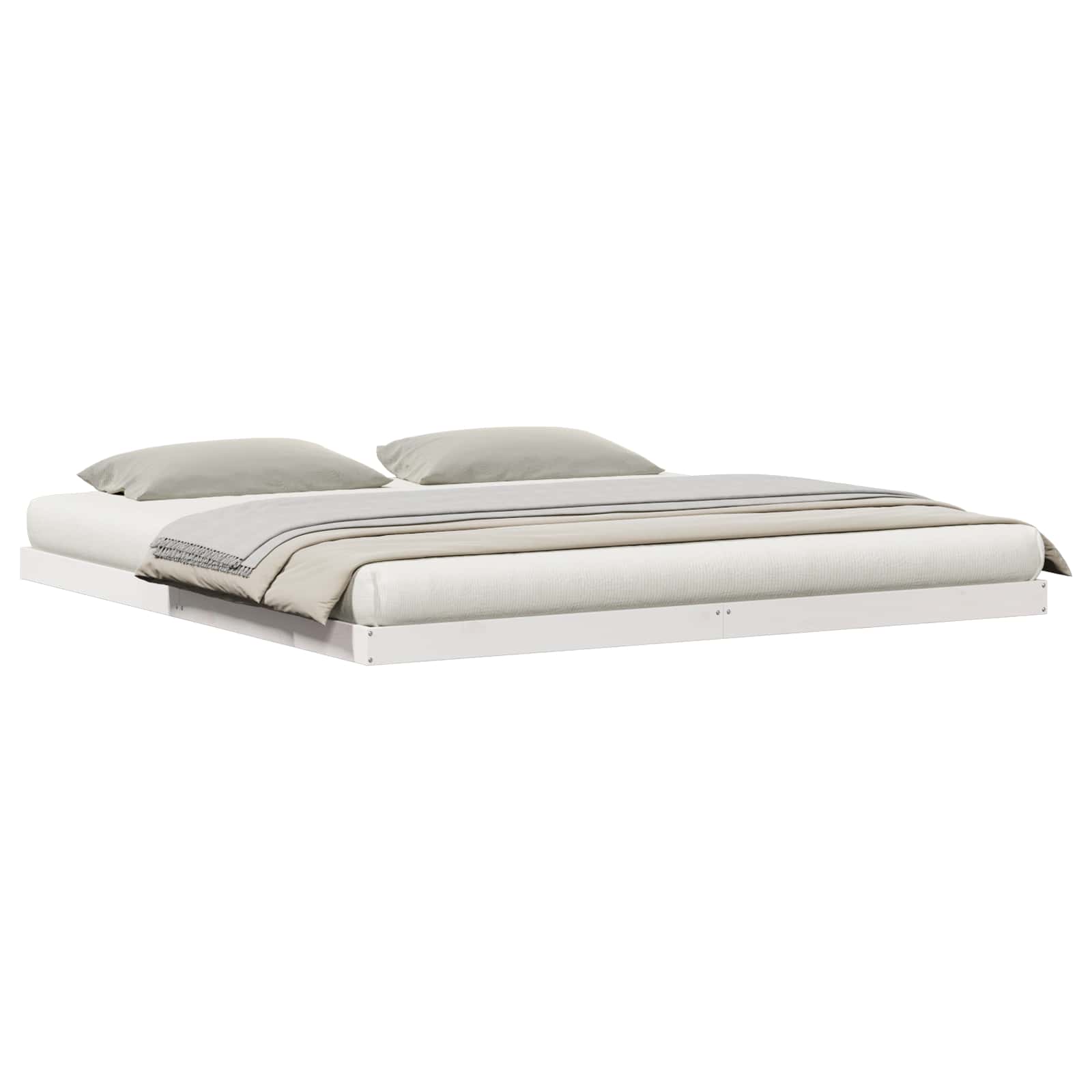Cadre de lit au sol en pin massif blanc, pour la chambre, 180 × 220 cm - 2