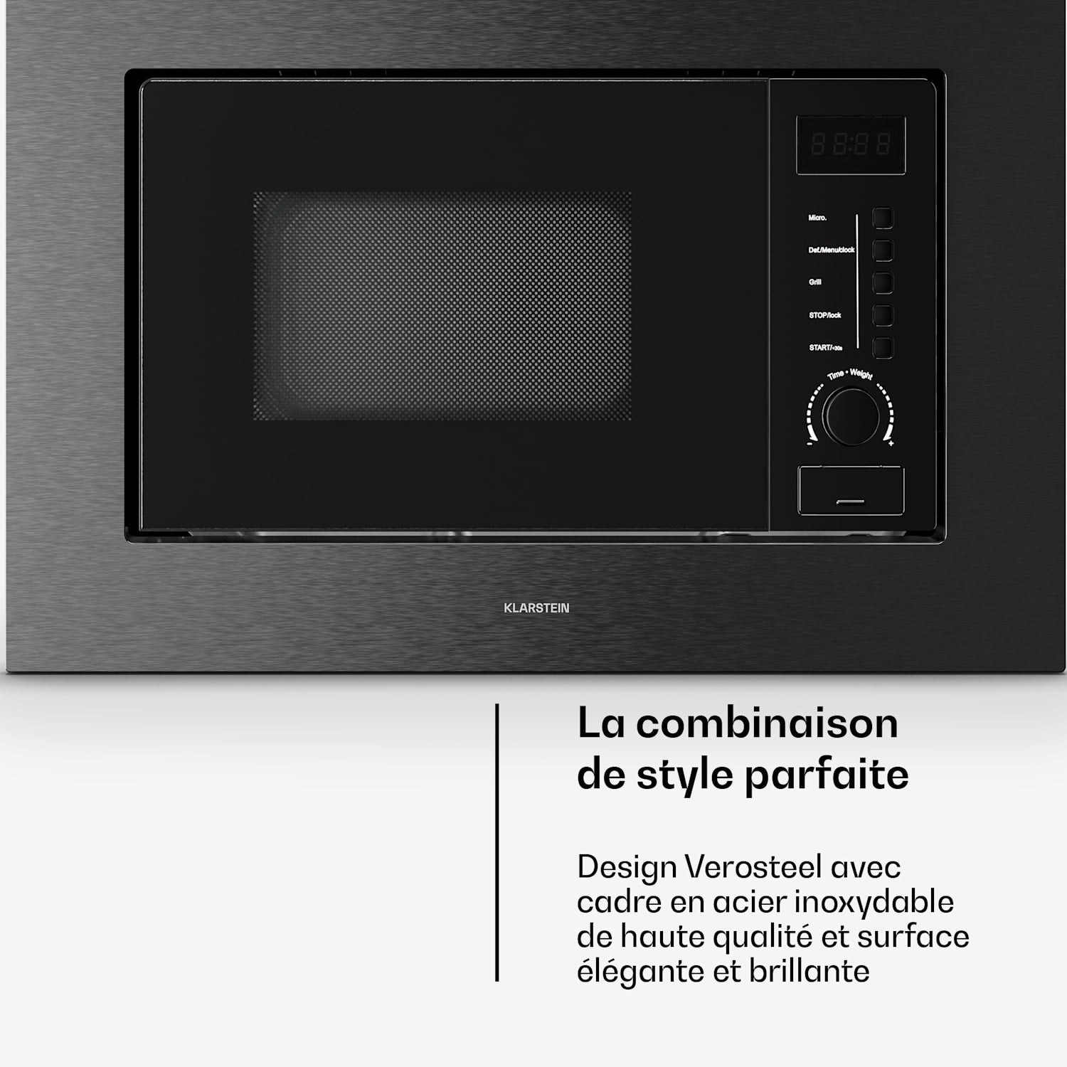 KLARSTEIN Verosteel micro-ondes encastrable avec gril | gril 800 W | micro-ondes 700 W | 60 cm Noir - 3
